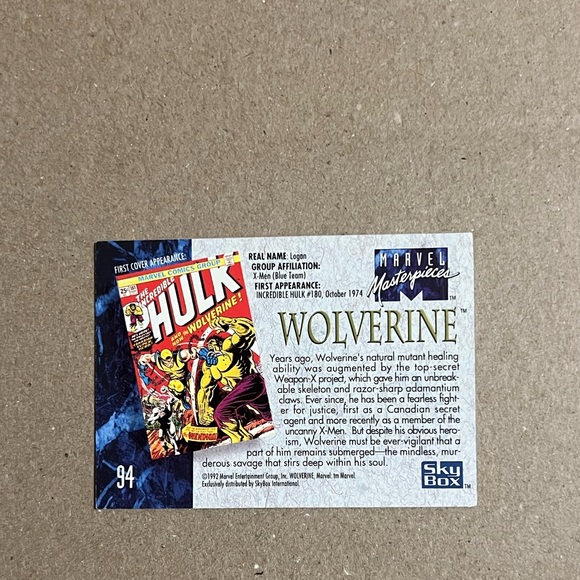 1992 Skybox Marvel Masterpieces Wolverine #94 Trading Card - Picture 2 of 2